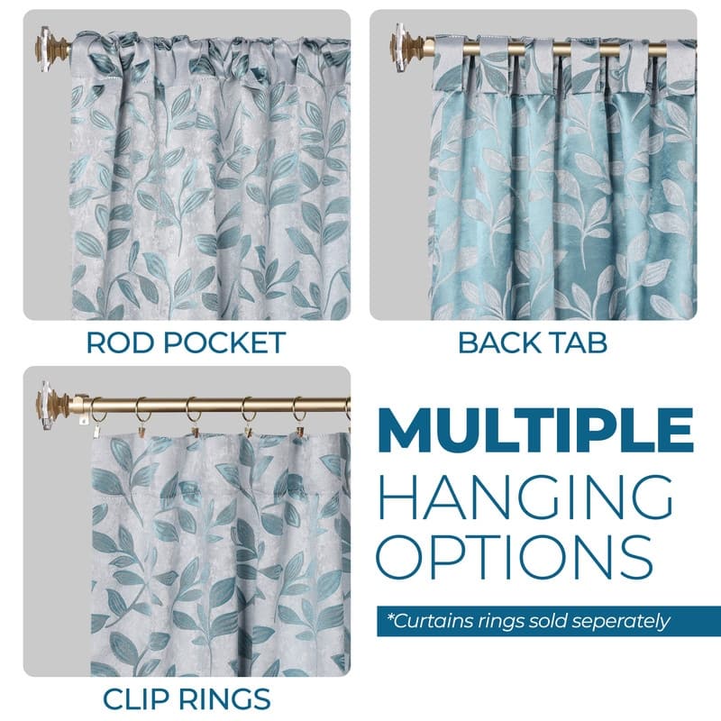 Superior Leaves Machine Washable Room Darkening Curtains with Back Tabs, Set of 2