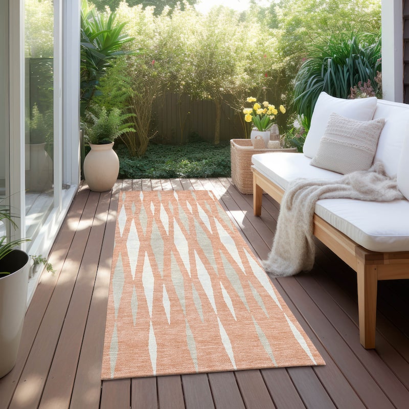Machine Washable Indoor/ Outdoor Chantille Contemporary Mosaic Rug - Salmon - 2'3" x 7'6"