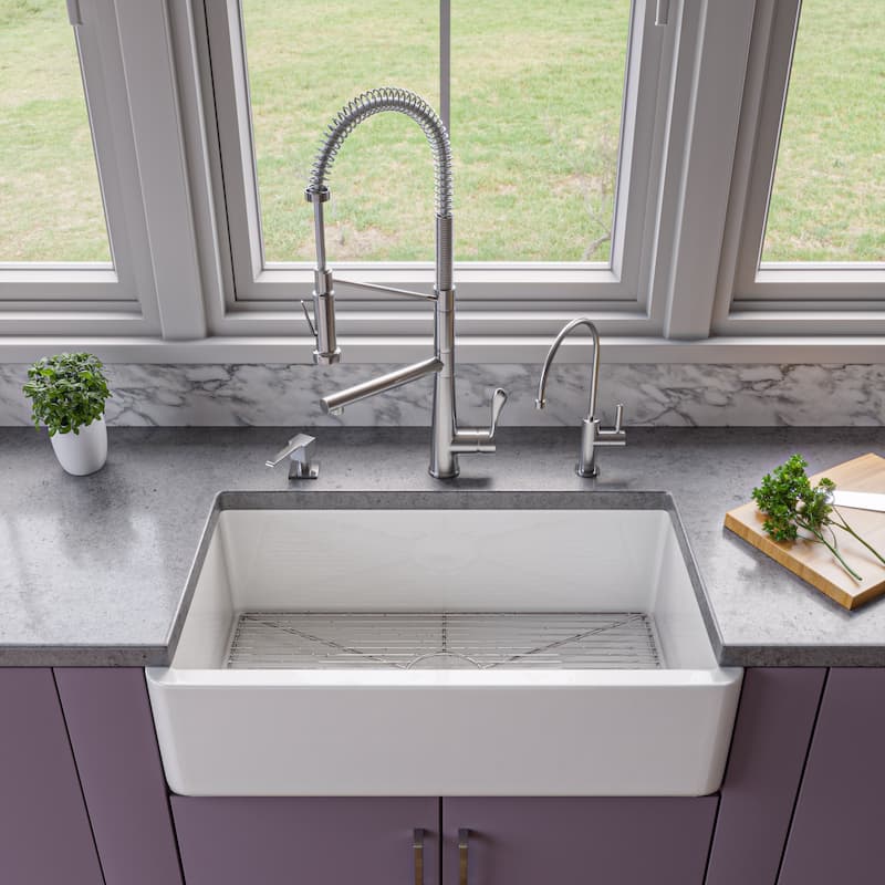 33" White Smooth Apron Solid Thick Wall Fireclay Single Bowl Farm Sink