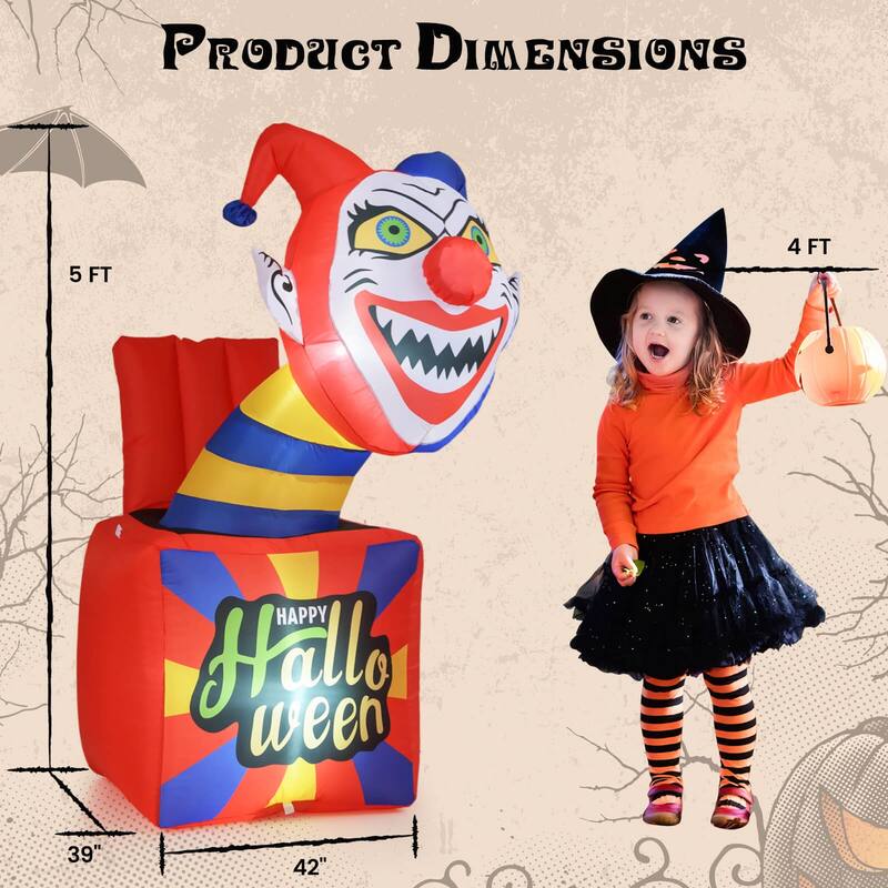 Costway 5 Ft Halloween Inflatable Clown Blow up Circus Clown Box - as pic shows - See Details