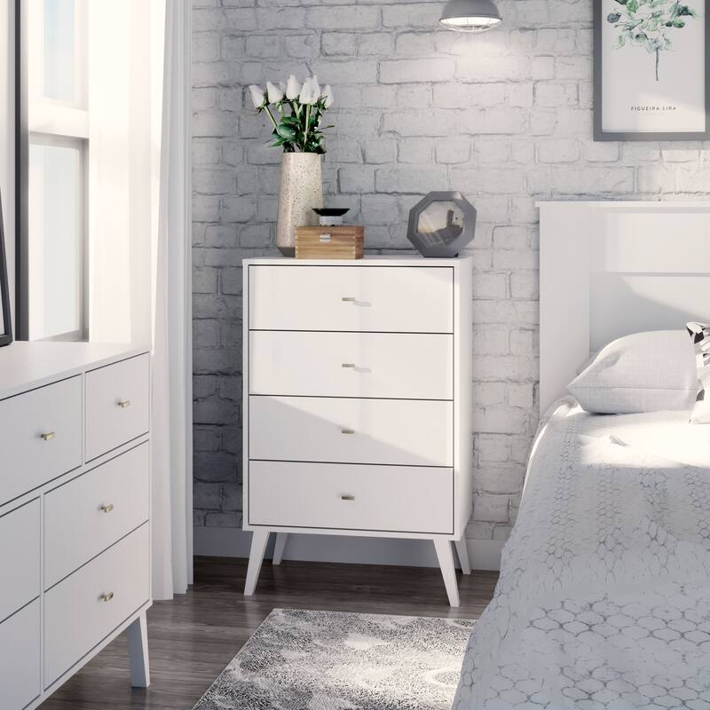 Prepac Milo Mid-Century Modern 4 Drawer Chest of Drawers, Contemporary Bedroom Furniture, Small Dresser for Bedroom