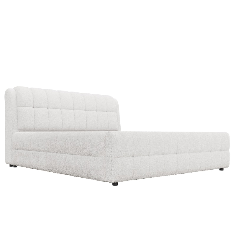 Upholstered Platform Bed with Thick Wingback Headboard and Wood Slat Support