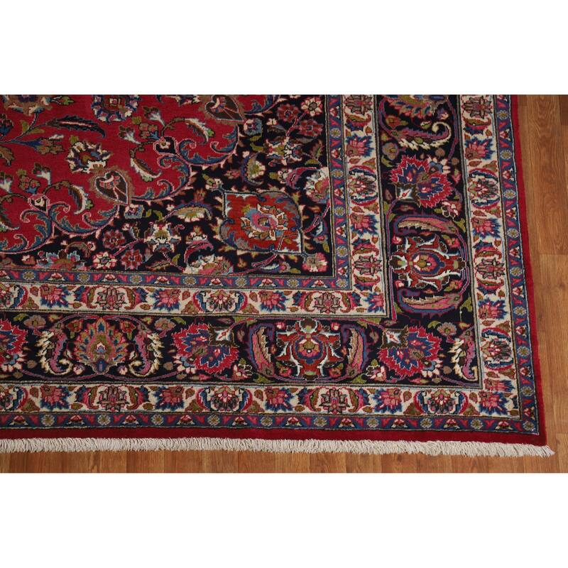 Hand Knotted Oriental 100% Wool Carpet Traditional Floral Red Mashad Area Rug - 15' 1'' X 10' 0''