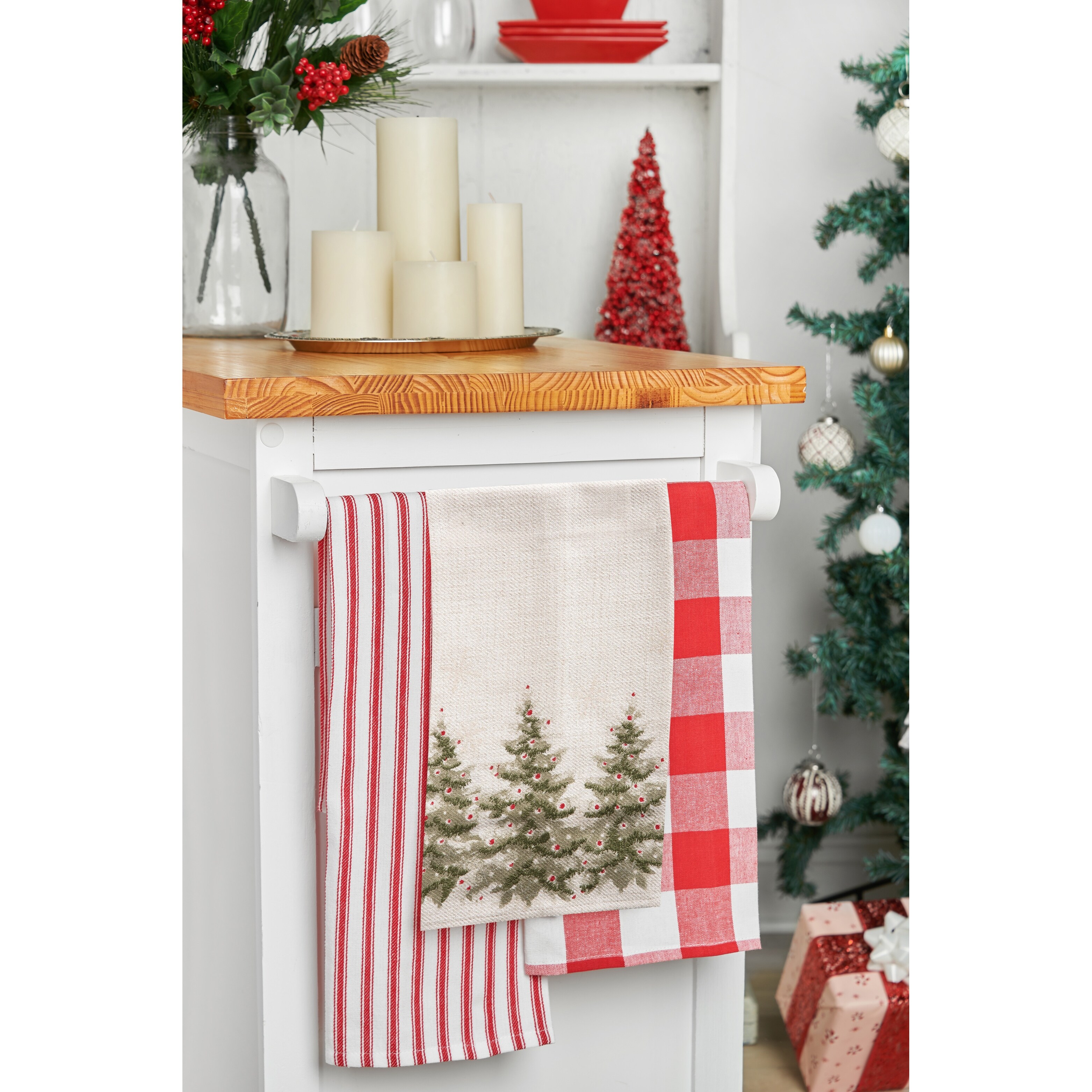 C&F Home 27 x 18 Winter Trees Christmas Holiday Machine Washable  Embellished Flour Sack Kitchen Dish Towel Decor Decoration