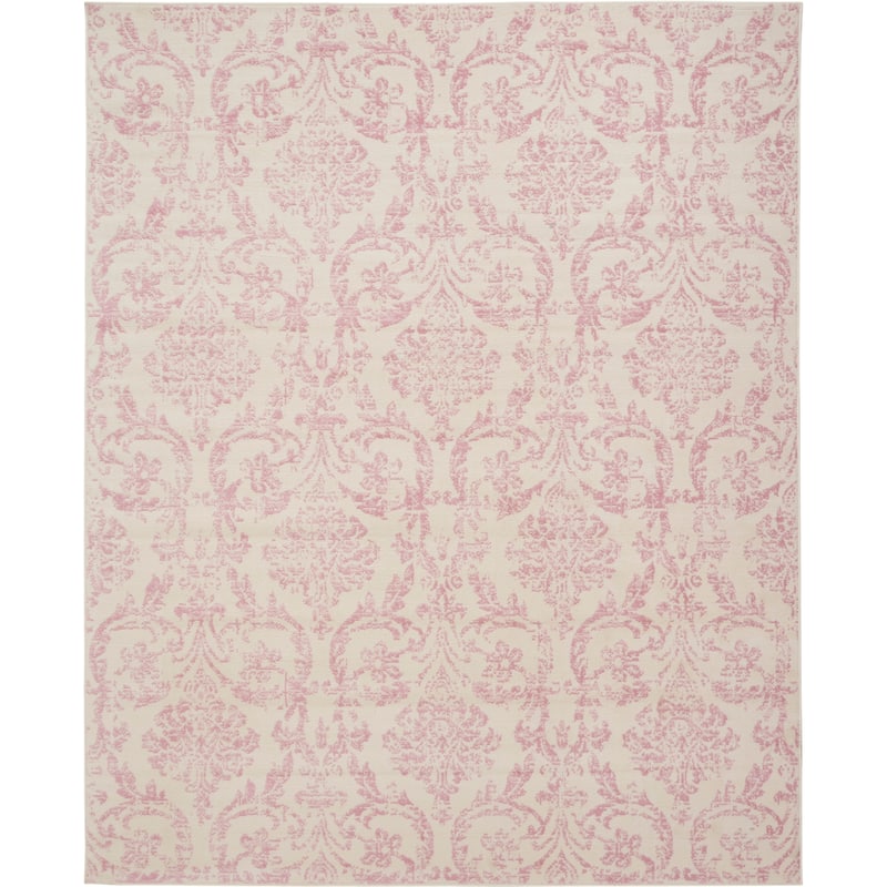 Nourison Jane Farmhouse Vintage Indoor only Damask Area Rug - 7' 10" x 9' 10" - Ivory/Pink