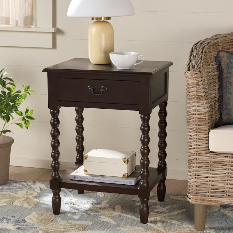 SAFAVIEH Christena Accent Table - 19" W x 15.8" L x 26" H - 19"W x 16"D x 26"H - Dark Chocolate