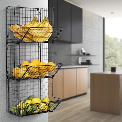 3 Tier Wall Mounted Storage Rack - Black