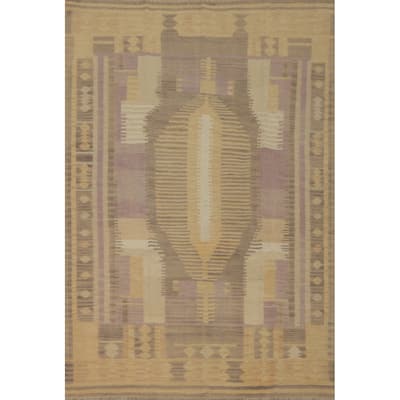 Hand Woven Oriental 100% Wool Carpet Southwestern Tribal Yellow & Gold Kilim Area Rug - 6' 7'' X 5' 0''