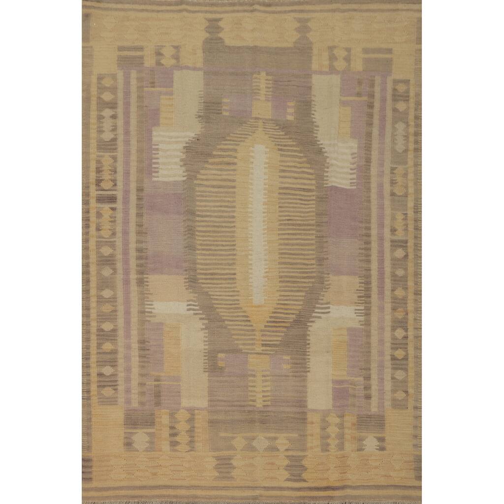 Hand Woven Oriental 100% Wool Carpet Southwestern Tribal Yellow & Gold Kilim Area Rug - 6' 7'' X 5' 0''