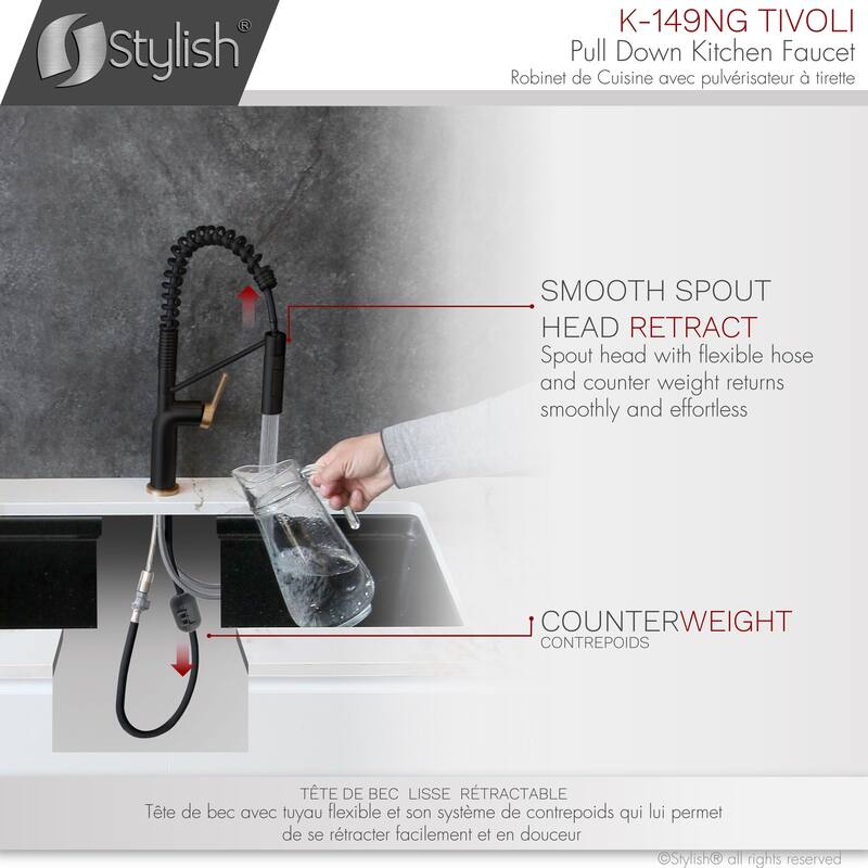 STYLISH Stainless Steel Single Handle Pull Down Sprayer Kitchen Faucet - Faucet Height: 16 3/4" | Spout Height: 7 1/2"