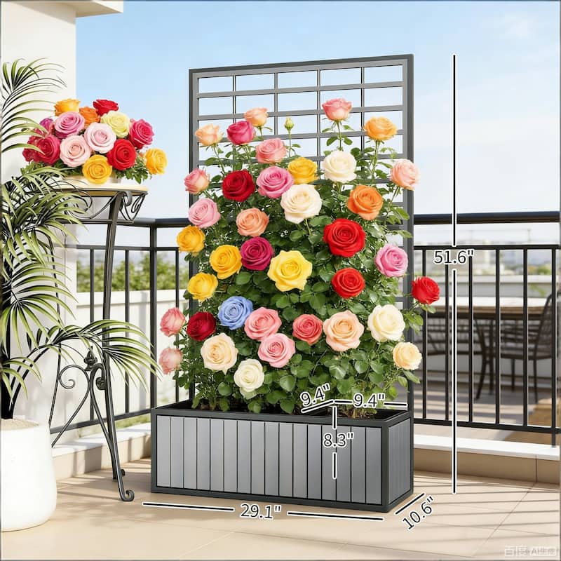 Outdoor Wood Planter Box Planter Pot with Trellis and Drainage Design