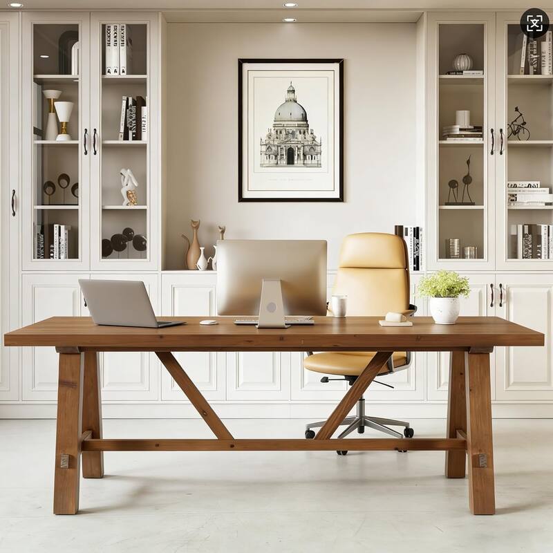 70.87" Solid Wood Large Desks, Long Office Desk, Executive Computer Desk, Home Office Workstaticon, Work Writing Table