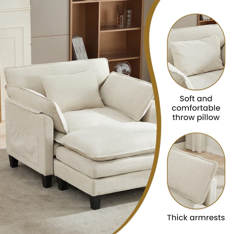 Accent Chair Side Chair Reception Chair with Removable Ottoman, Beige Upholstered Chair Reading Chair