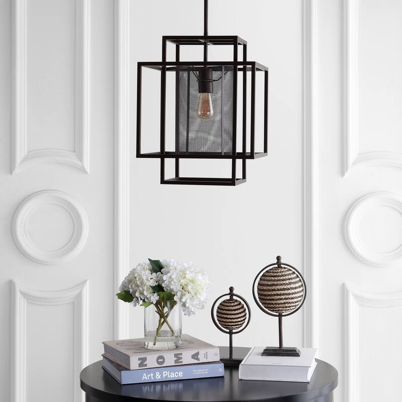 SAFAVIEH Lighting Cleo Adjustable 1-Light Led Dark Grey Pendant - 14.5"x14.5"x27-57" - Dark Grey - 15Wx15Dx57H