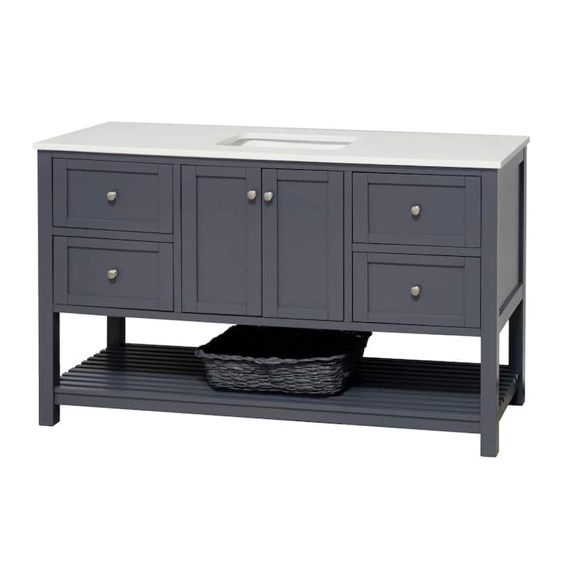 KitchenBathCollection Lakeshore 60" Single Bathroom Vanity with Engineered White Top