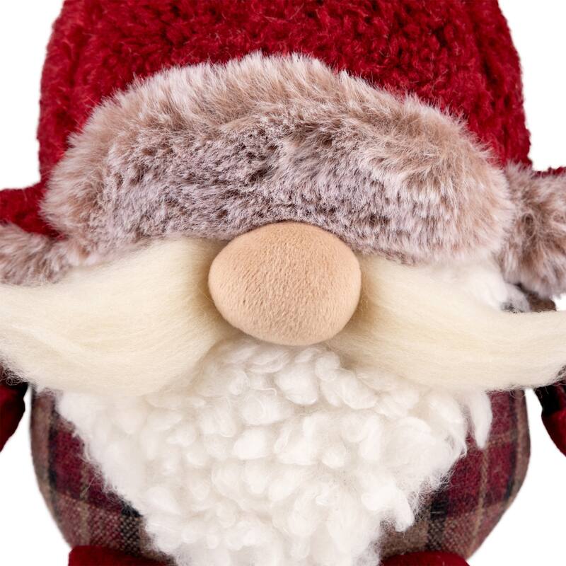 Plush Gnome Christmas Figure in Winter Trapper Hat - 7.75" - Maroon and Brown