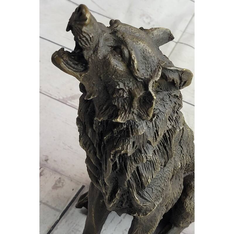 Wolf Howling At The Moon Bronze Statue Sculpture Figurine Signed Art 11 Inches X 12 Inches