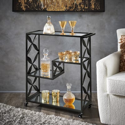 Willits Black Finish Mirrored Bar Cart with Shelf by iNSPIRE Q Modern
