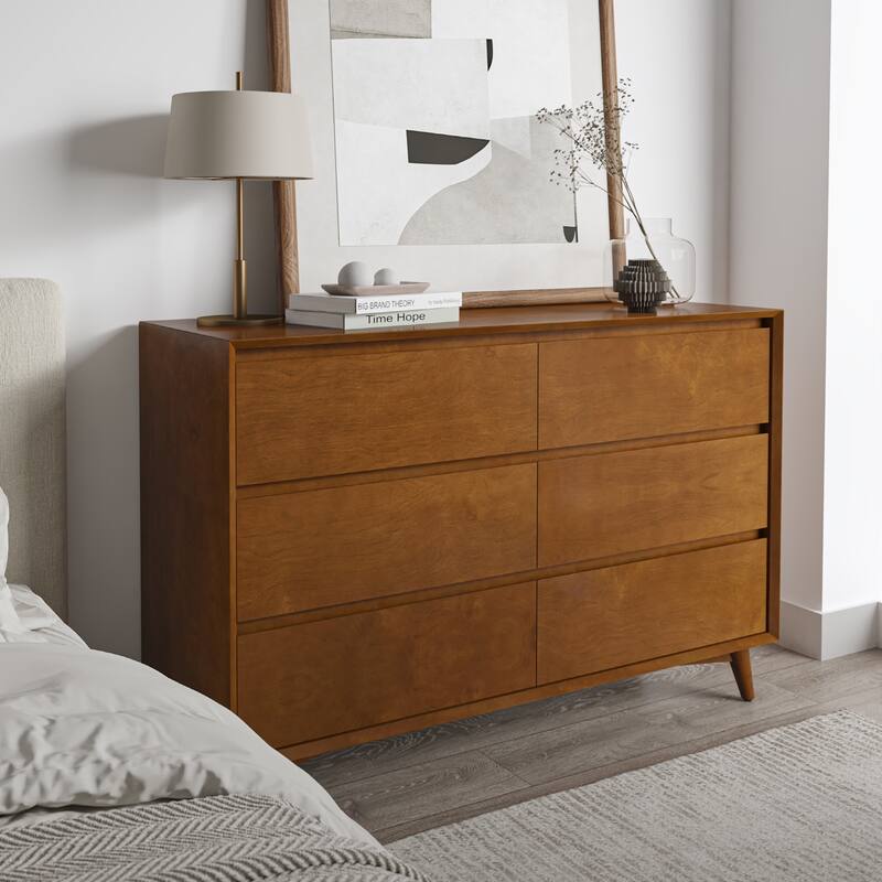 Raffaele Mid-century 6-Drawer Dresser with Solid Wood Legs by HULALA HOME - Acron