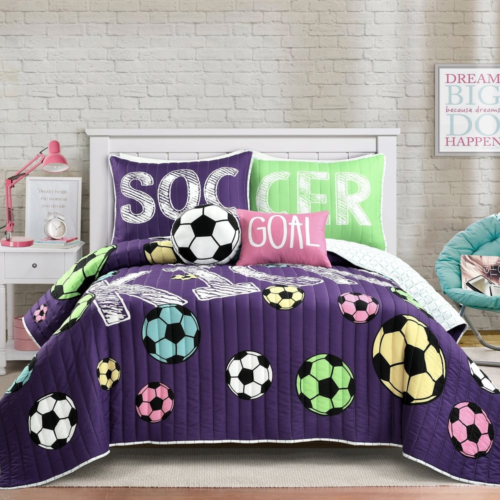 Lush Decor Girls Soccer Kick Quilt Set