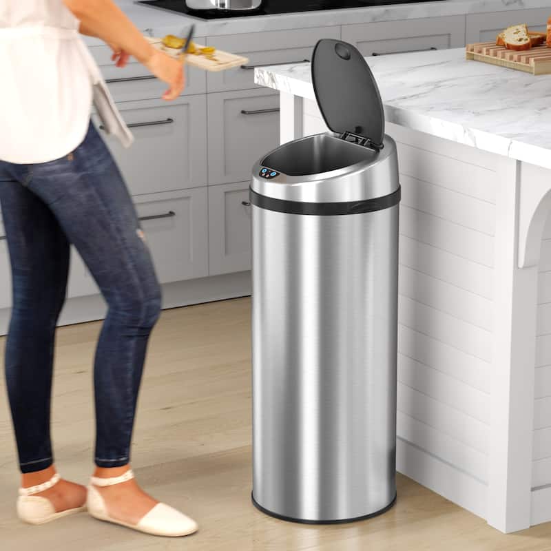 iTouchless 13 Gal Round Stainless Steel Touchless Sensor Trash Can