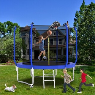 8ft Round Outdoor Trampoline with Enclosure Net and Basketball Hoop