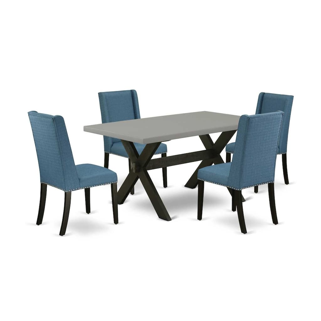 HomeStock 5-Piece Rectangle Natural Oak Finish Solid Wood Top Dining Table with 4 Upholstered Chairs with Lattice Back