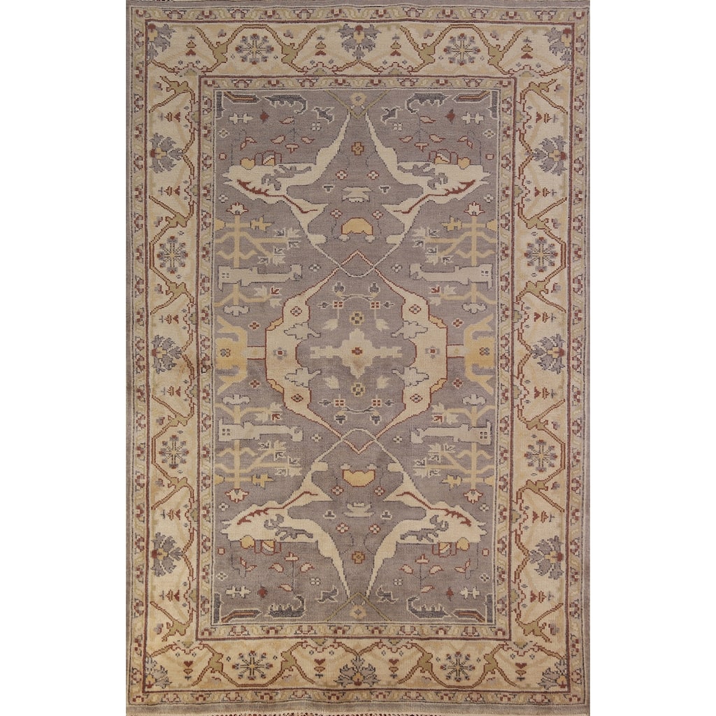 Earth Tone Oushak Indian Area Rug Handmade Wool Carpet - 6'0" x 9'1"