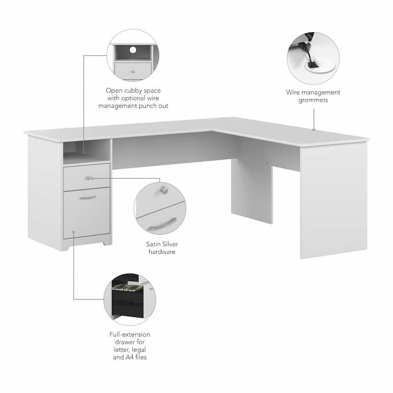 72W L-shaped Computer Desk with Drawers by Bush Furniture