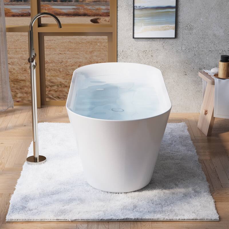 Glossy White Freestanding Soaking Bathtub, 100% Pure Virgin Acrylic with Drain And Overflow