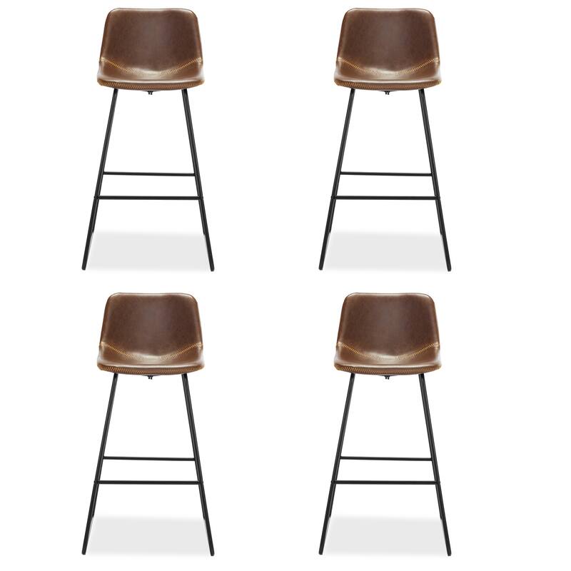 LUE BONA Modern Faux Leather Metal Frame Counter Height Bar Stools (Set of 4)