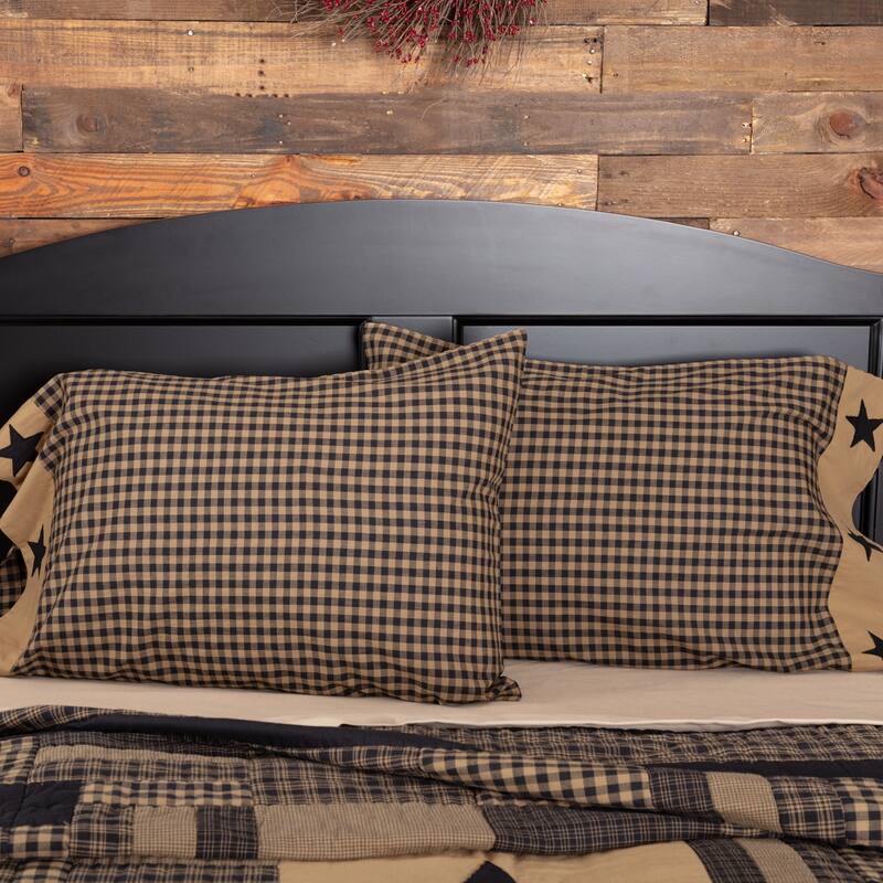 Black Check Star Pillow Case Set of 2 - Standard