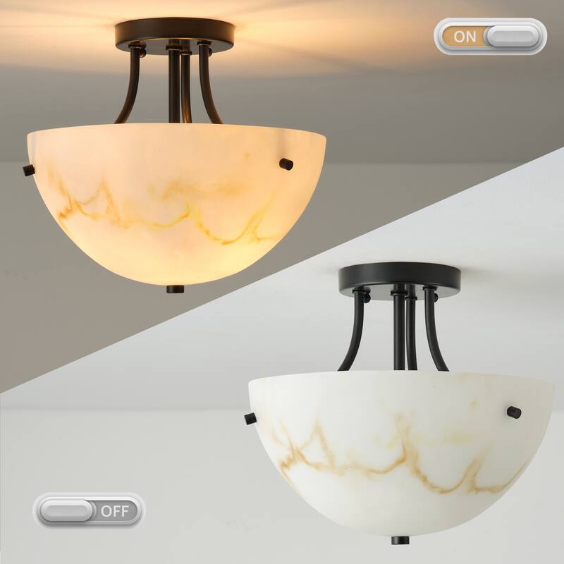 Starsky 2-Light Bowl Veined Faux Alabaster Semi Flush Mount