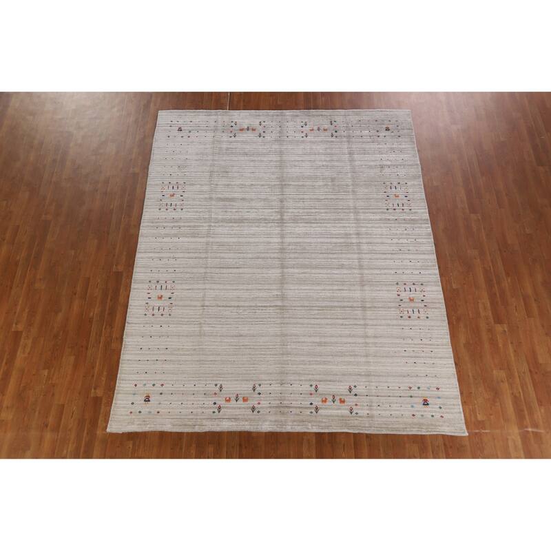 Hand Knotted Oriental 100% Wool Carpet Tribal Tribal Beige & Ivories Gabbeh Area Rug - 9' 10'' X 7' 9''