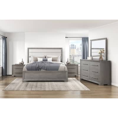 Gray Finish 5pc Bedroom Furniture Set Contemporary Bed Nightstands Dresser Mirror