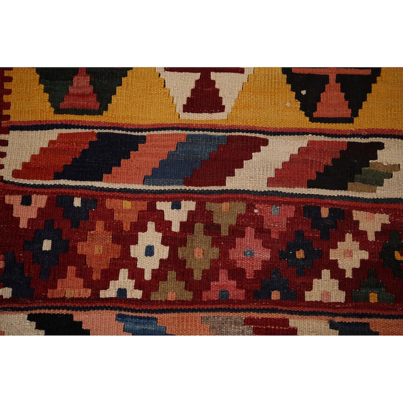 Vegetable Dye Red Kilim Qashqai Persian Vintage Hand-Woven Wool Carpet - 5'0"x 8'1"