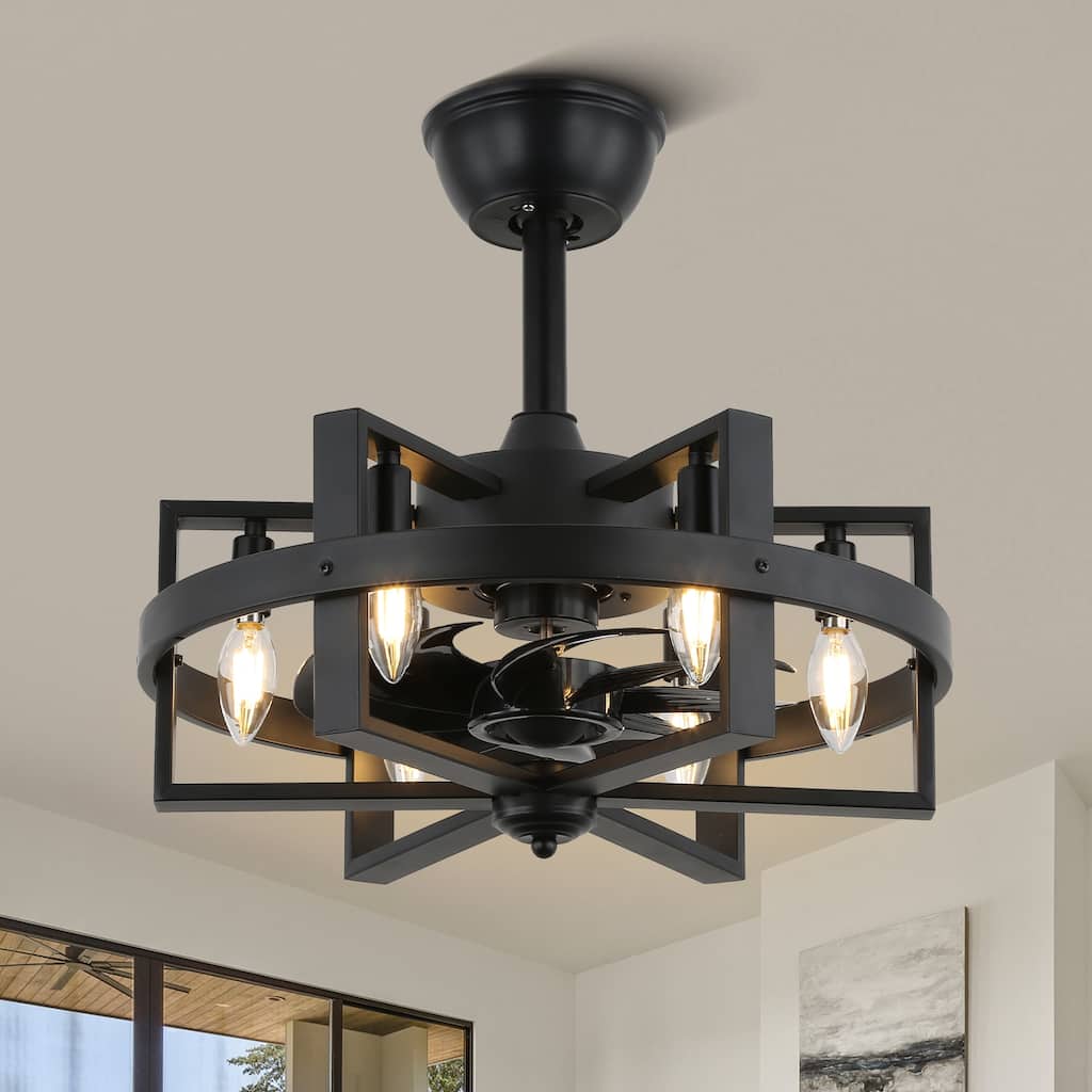 18" Oaks Aura Spacecraft-inspired Industrial Black Ceiling Fan with Lights, 3-Speed Reverisable Ceiling Fan with Remote
