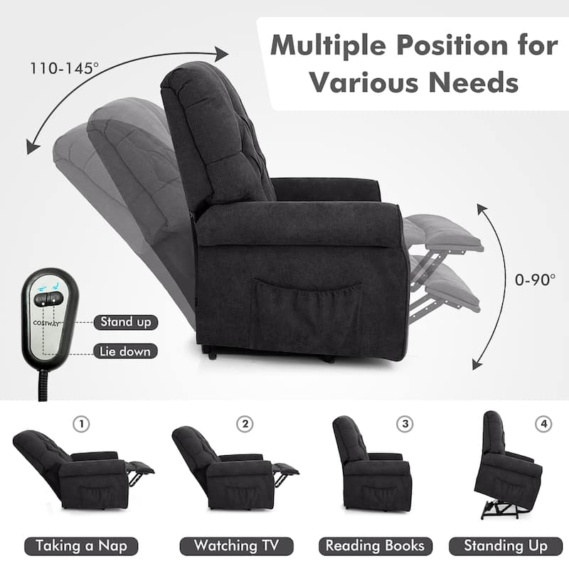 Costway Power Lift Recliner Chair Sofa for Elderly w/ Side Pocket &