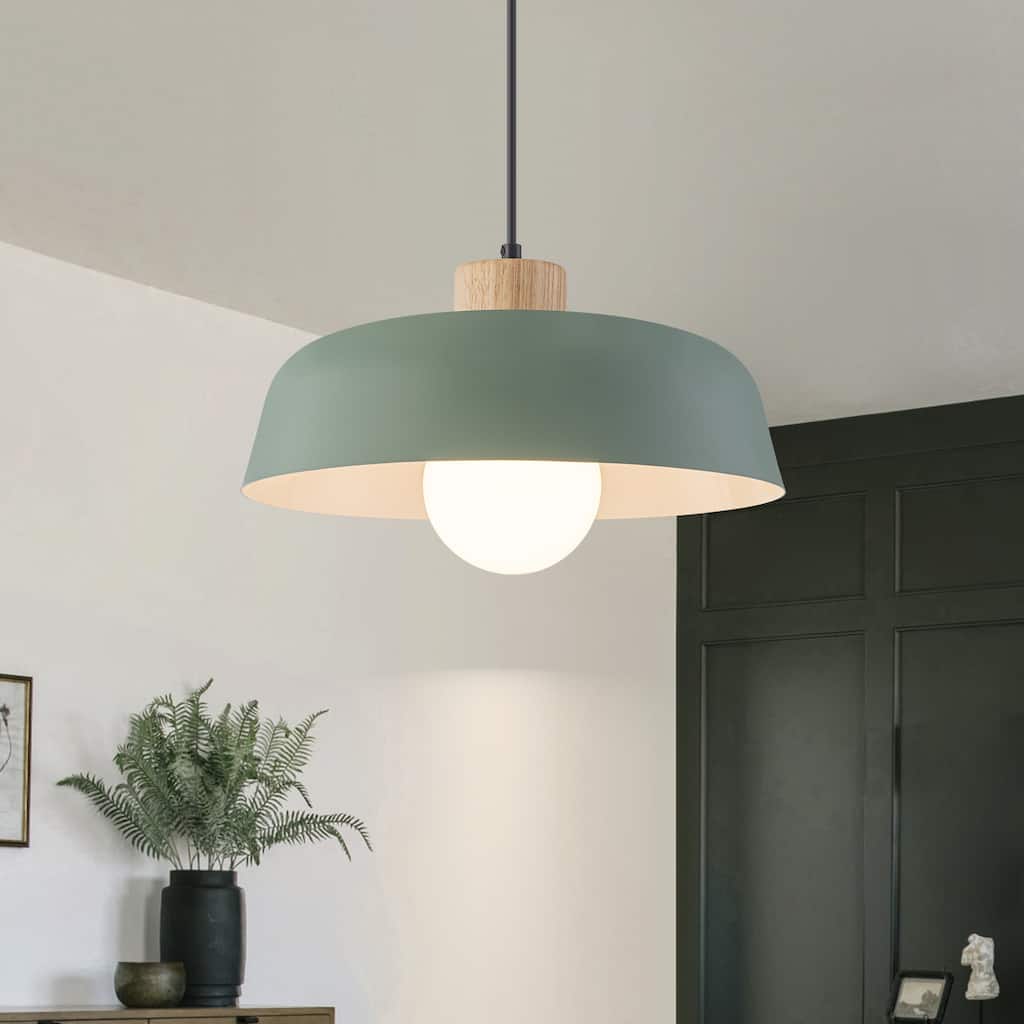 15 in. 1-Light Wood Pendant Light for Kitchen Island - 14.57