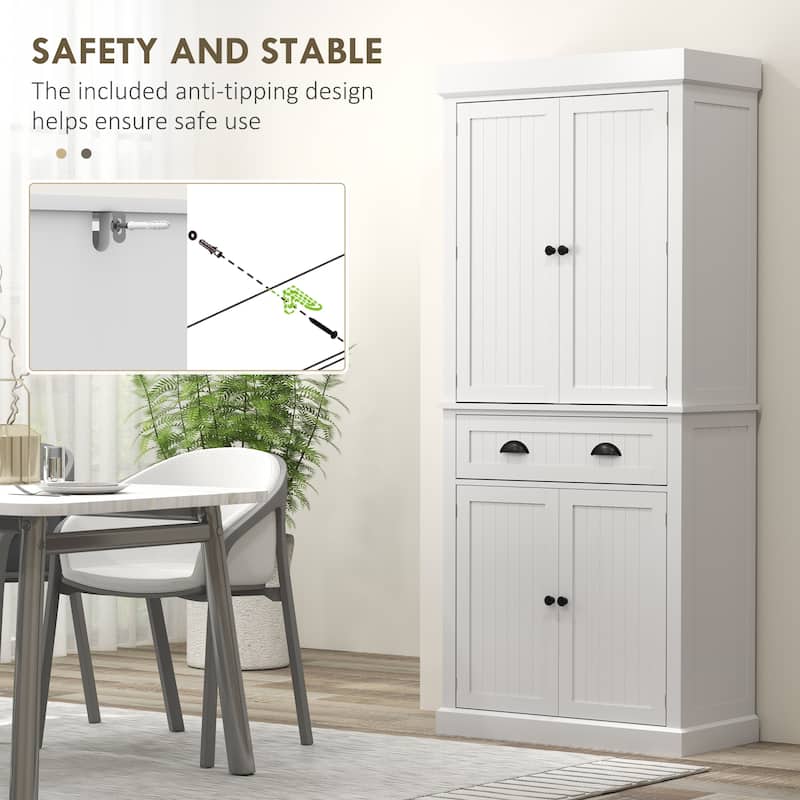 Tall Kitchen Pantry Cabinet with Adjustable LED Light and Drawer Shelves for Organized Storage - 30.1" W x 15.7" D x 71.3" H