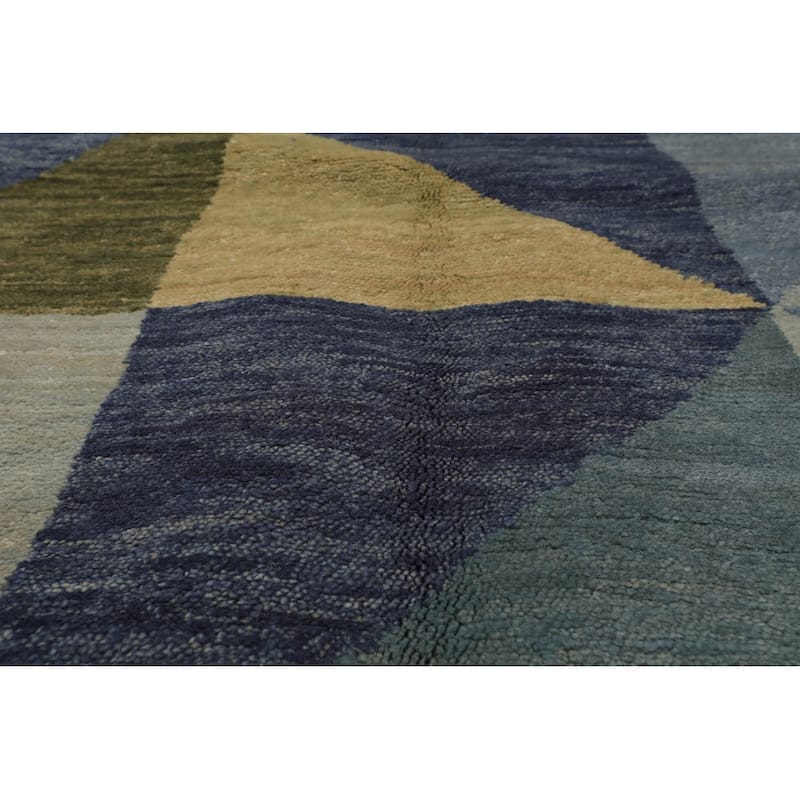 Hand Knotted Blue, Green Tibetan Wool Traditional Oriental Area Rug - 4' 1'' x 5'