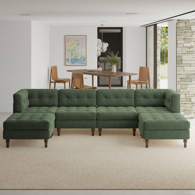 Oversized Modular Sectional Corduroy Fabric Tufted Sofa