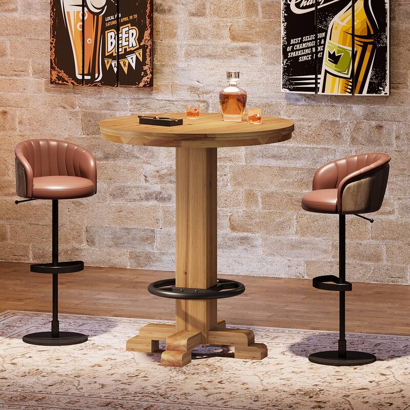 Solid Wood Bar Table, Round Bistro Pub Table, Pub Bistro Living Room Home Bar Unit