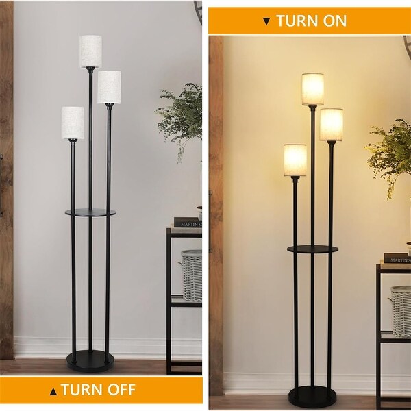 3 Lights Linen Shade Floor Lamp with Shelves and Foot Switch On Sale Bed Bath Beyond 42085393