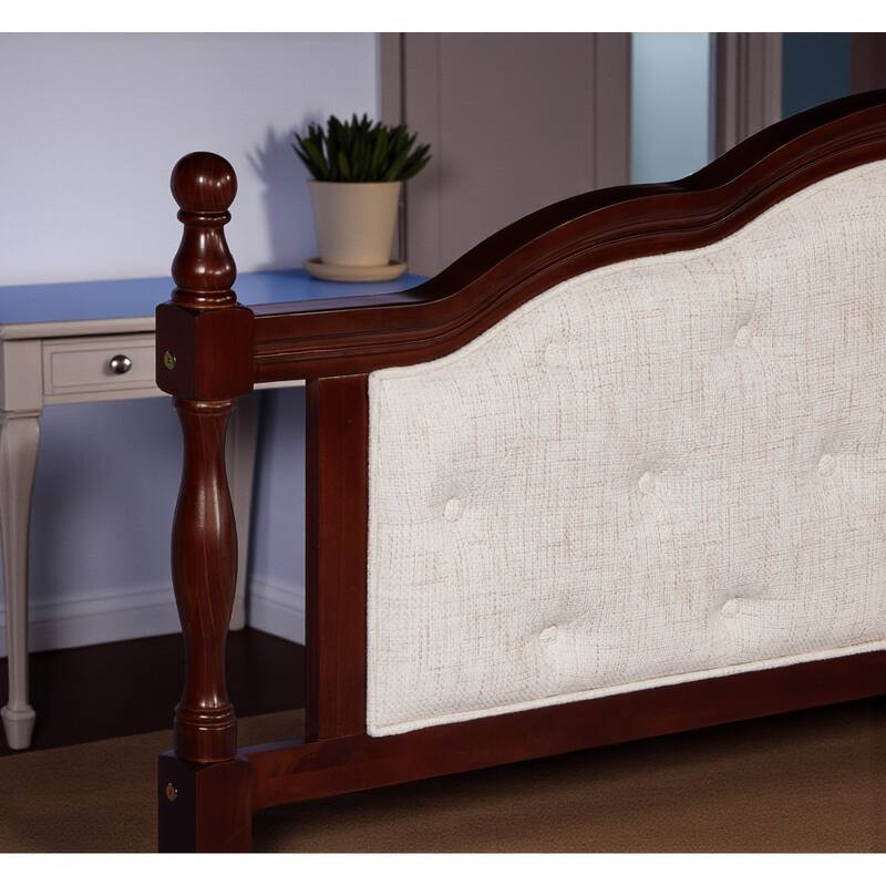 Queen Size Pine Wood Bed with Upholstered Headboard and Panel Footboard, Solid Frame with Central Support and Under-Bed Storage