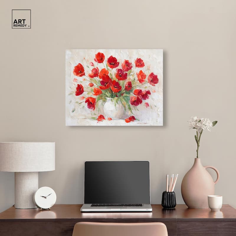 Red Blooms in a Vase Canvas by Art Remedy, Gallery Wrapped