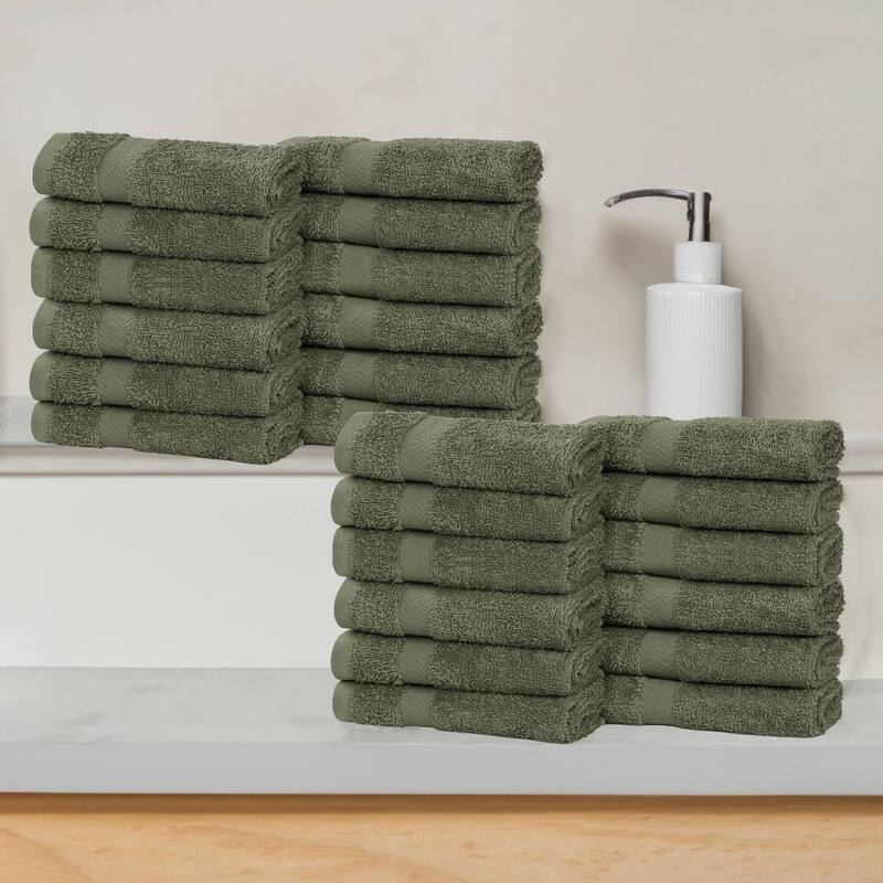 Superior Franklin Cotton Lightweight Face Towel Washcloth Set of 24 - Forest green