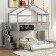 preview thumbnail 2 of 36, Twin Over Full House Bunk Bed with Storage Staircase and Blackboard for Kids