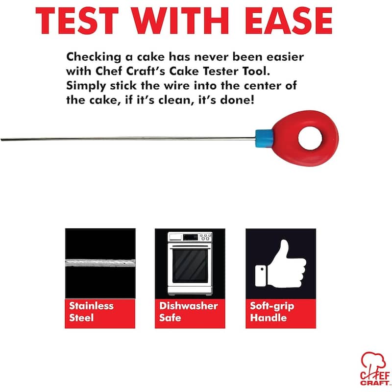 Chef Craft Cake Tester with Cover, 6-Inch Stainless Steel Wire Reusable Cake Doneness Testing Stick