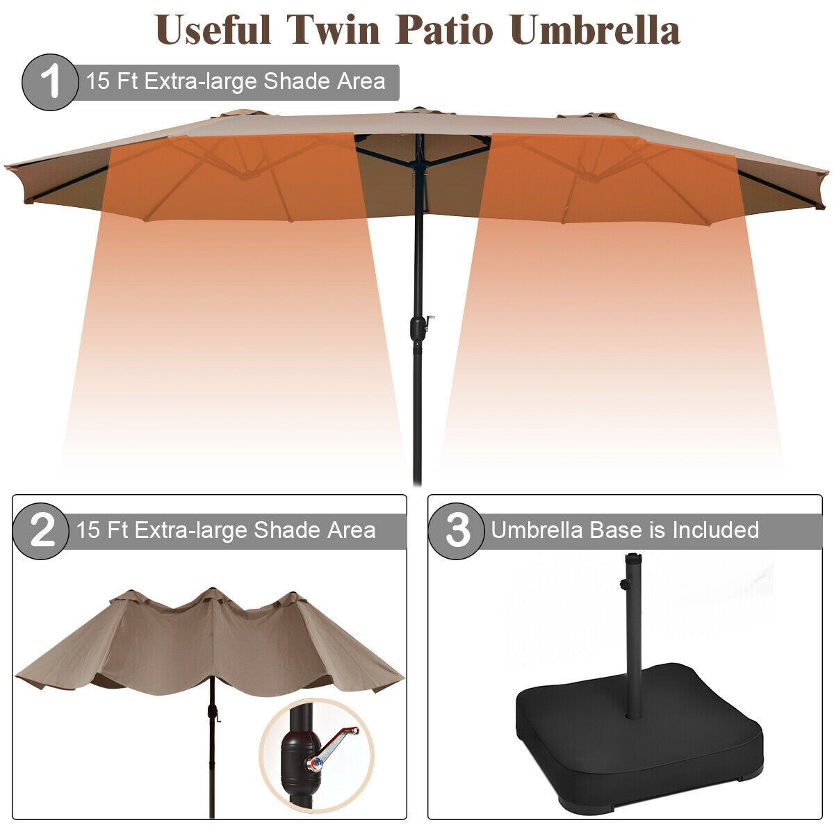 Shop Black Friday Deals On 15 Ft Patio Umbrella Outdoor Umbrella With Crank Base Overstock 30732408